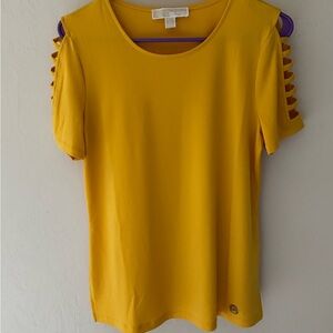 NWOT Michael Kors Sz S Women’s Yellow Top Shirt Open Ladder Sleeve Short Sleeve